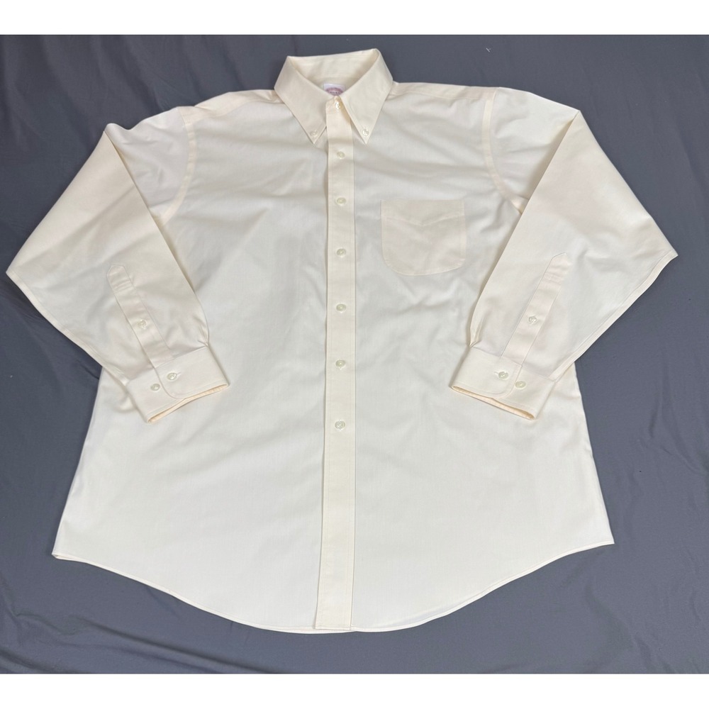 Brooks Brothers 346 Mens 16.5 34/35 Non-Iron Cotton Dress Shirt Cream Yellow - Picture 7 of 13